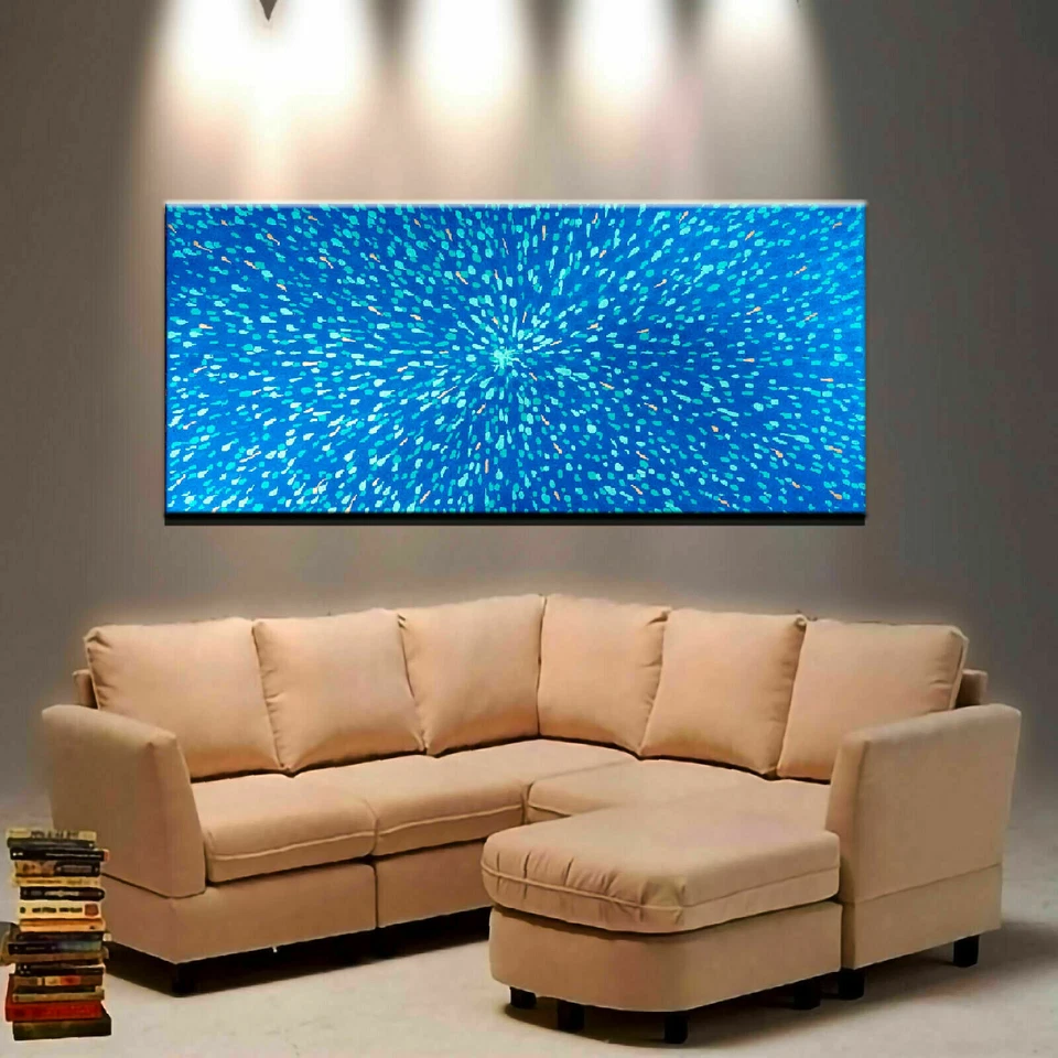 Modern handmade signed Painting Blue Original Abstract Large XXX framed Canvas! - Image 4 of 4