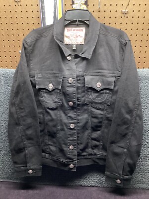 True Religion Trucker Denim Jean Jacket Mens Size Medium Black Rinse NWT 
