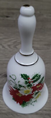 Lu Pao Fine Bone China Holiday 5 3/4'' Tall Bell Poinsetta #N7239