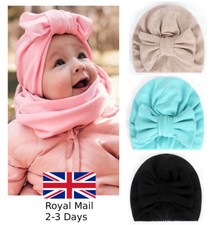 Baby Girls Warm Thick Turban Bow Head Wrap Ribbon Rib Hat Ear Warmer Cotton Cap