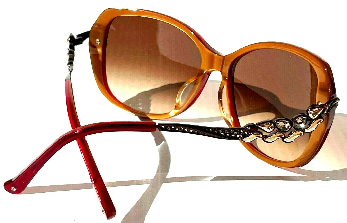 Judith Leiber JL1698 Red Crystal Gems bronze Gradient Brown Women's Sunglass eBay