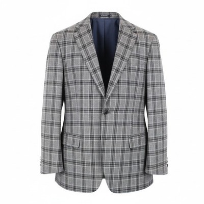 SUITSUPPLY Havana Herren Blazer UK54R Wolle Kaschmir grau kariert formell gefüttert *