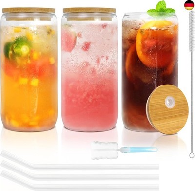 YUEYEE Trinkgläser 3er-Set 500 ml Iced Coffee Glas in Dosenform mit 