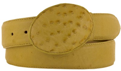 Mens Western Cowboy Belt Real Ostrich Belly Skin Yellow  display picture 1
