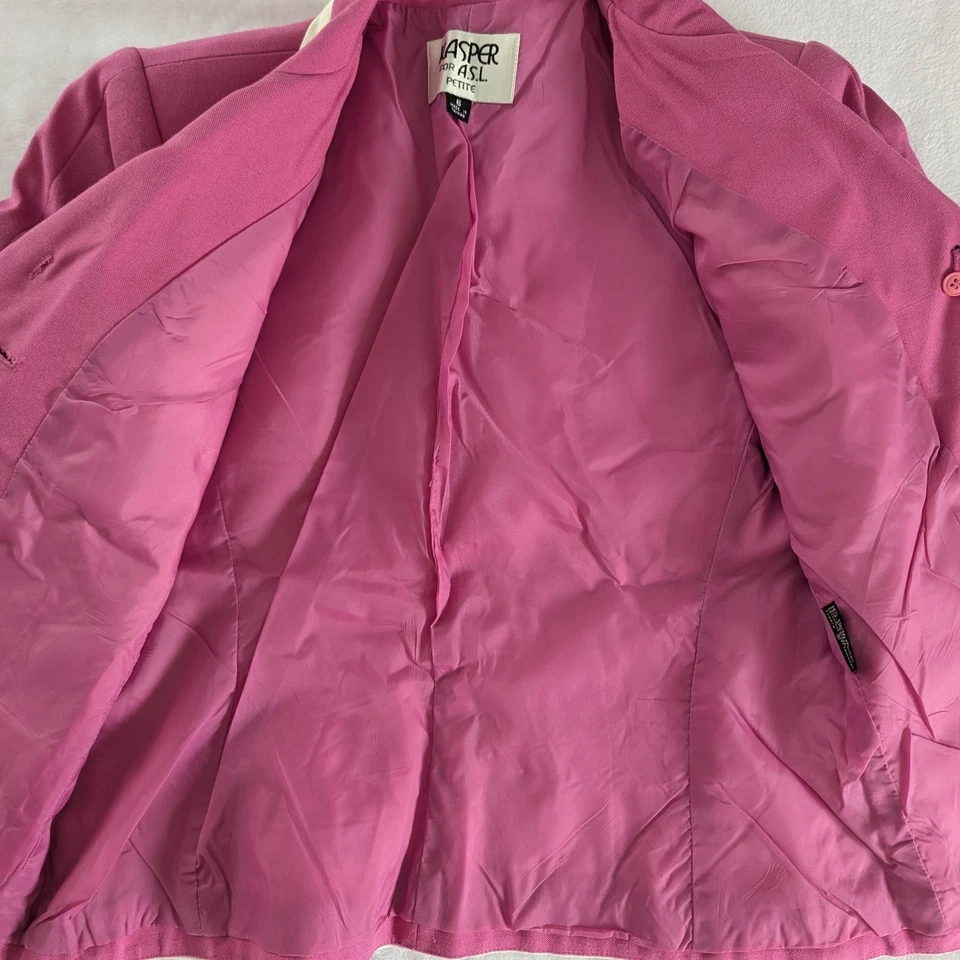 Винтажный Kasper для ASL маленький розовый блейзер коротким рукавом белая отделка золото кнопка куртка - Изображение 4 из 4