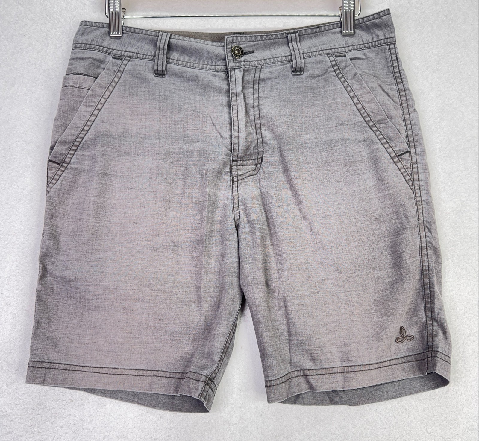 Prana Men's 30 Furrow Shorts Gray Hemp Stretch Casual Lightweight Chino Outdoor