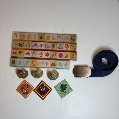 Cub Scout Navy Blue  M/L 42  Belt & Lot Of 39 Metal Merit Badge Belt Loops +MORE