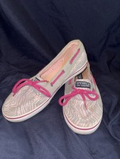 Girls Size 5 Sperry Top-Sider Biscayne 1 Eye Gray Pink Zebra Sequin Boat Shoes