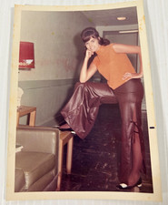 Vintage Pretty Girl Wearing Bell Bottom Leather Style Pants 1960's - 70's Era