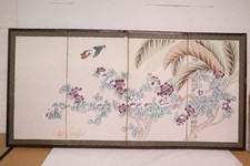 Japanese VTG 4 Panel Folding Screen Asian Byobu Painted Chinese 49x24 Asian ATQ*