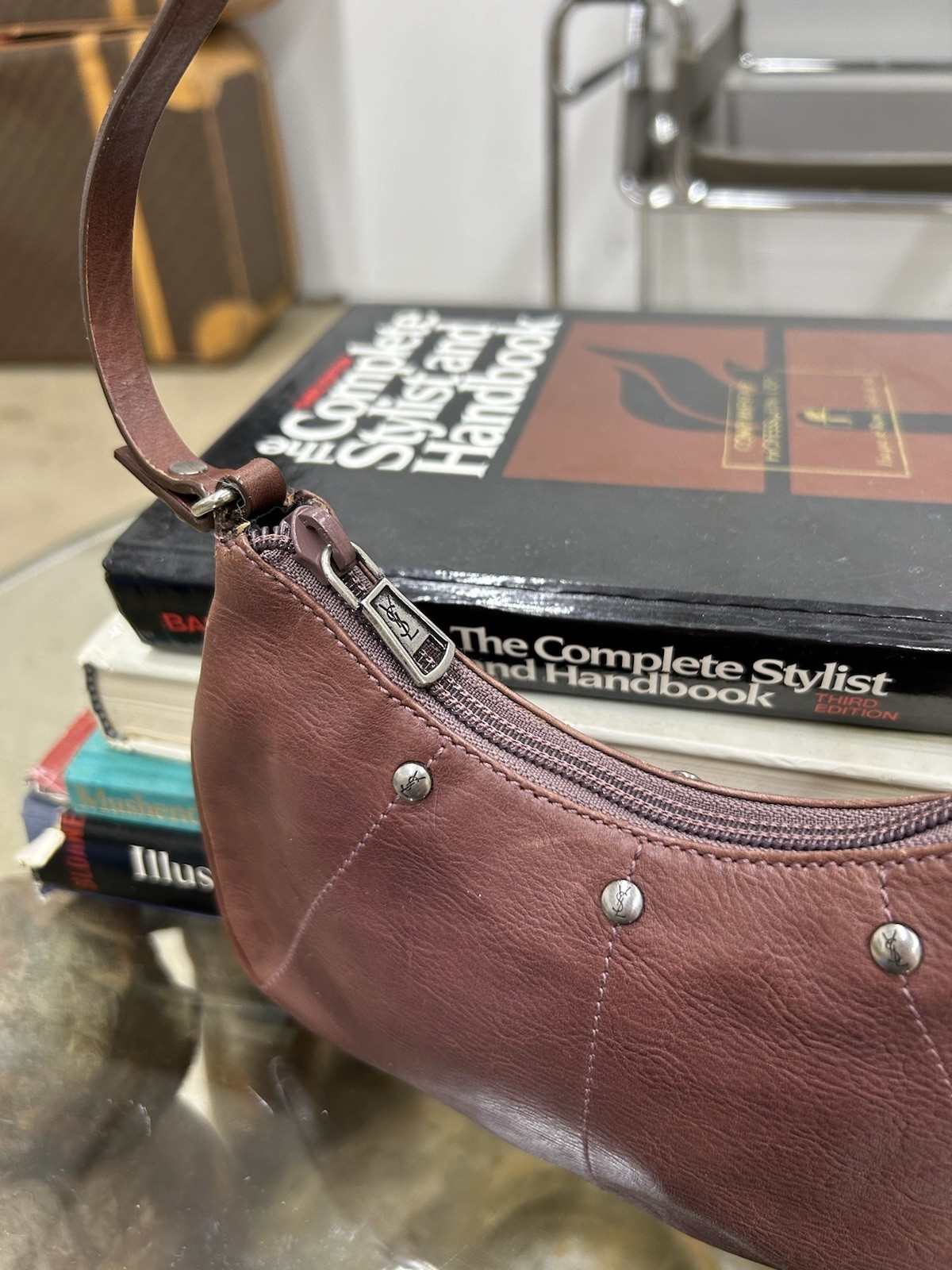 Borsa a mano vintage Yves Saint Laurent Rive Gauche in pelle marrone mini Mombasa