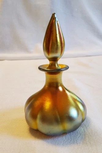 Gold Steuben Aurene Iridescent Cologne Bottle with Stopper - Form No 1455