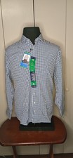 New Nautica Slim Fit Performance 17-17.5X32-33 Blue White Dress Shirt 0929B37