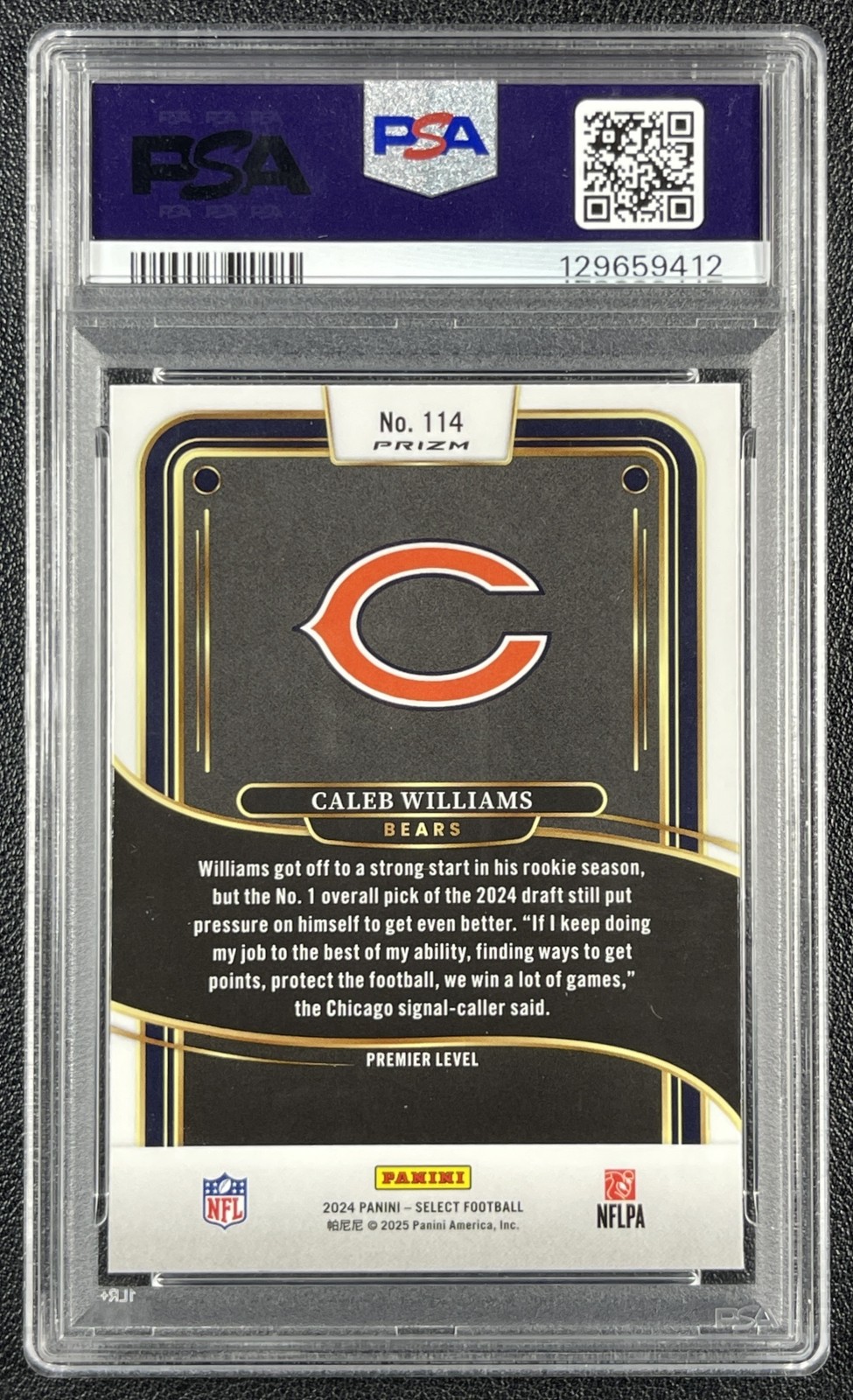 CALEB WILLIAMS PSA 9 2024 PANINI SELECT 114 PREMIER RED YELLOW PRIZM SHOCK RC 12 view 2