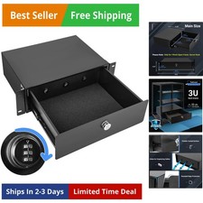 3U Rack Mount Drawer, Server Rack Drawer w/Combination Lock, Foam Pad and Smo...
