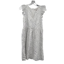 Loft Womens Sheath Dress Surplice Cap Ruffle Sleeve White/Black Size 00P Zip