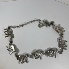Vintage Elephant Belt 40  Long Silver Tone 7 Animals Chunky Safari Heavy