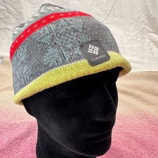 Columbia Fleece Lined Knit Beanie Gray Red Stripe OSFM CU9838