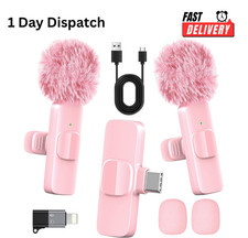 Pink Wireless Lavalier Microphone 2 Pack USB-C Lightning Noise Cancel