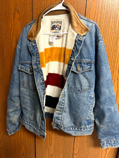 Schaefer Outfitter 1990's Denim Jacket Rainbow Lining Size XL Vtg Made In USA