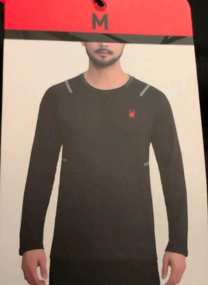 Spyder Active Stretch Top Mens Medium Black Long Sleeve Base Layer Athletic NWT