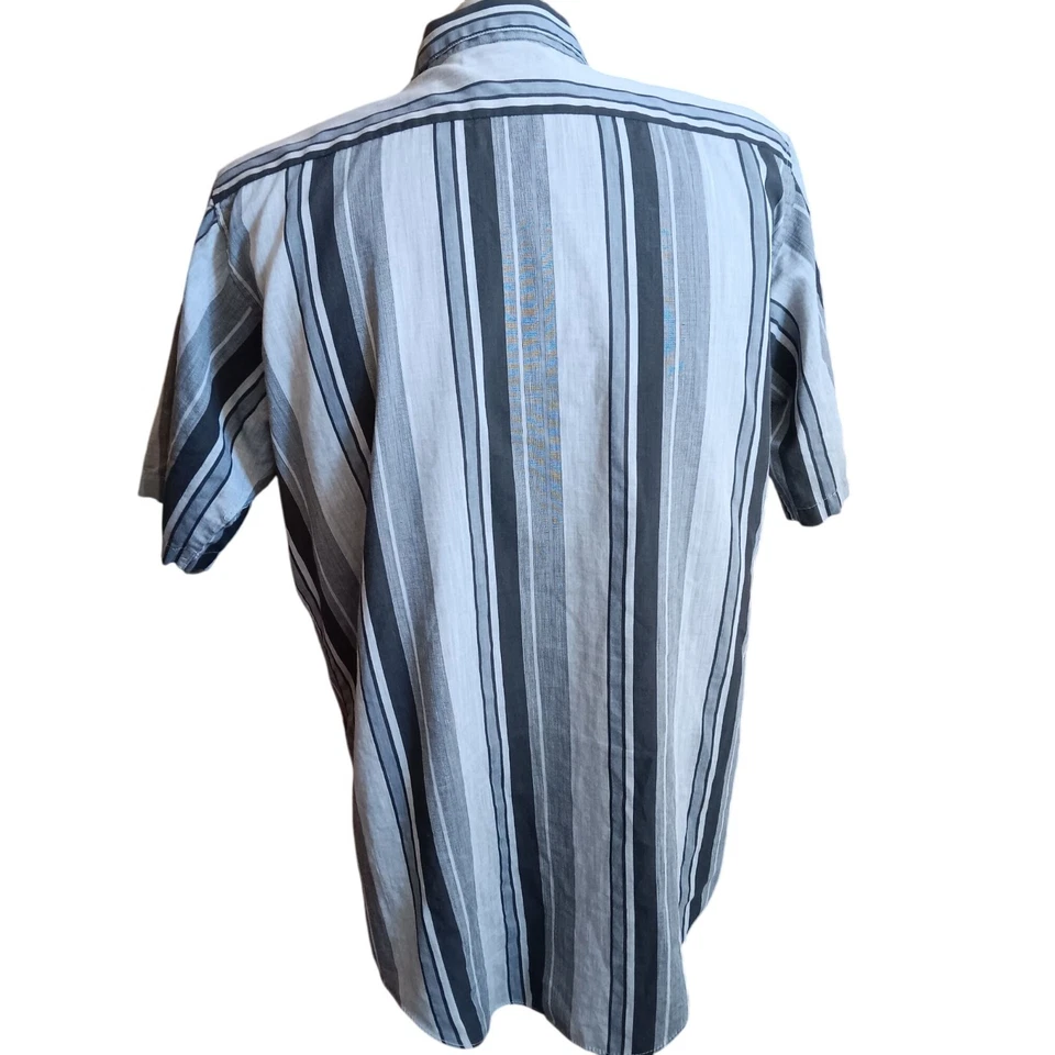 XL Vintage Men's Shirt 80's Impact Gray Black Vertical Stripe Button-Up Clubster - Image 4 of 4