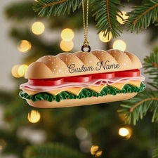 Personalized Sub Sandwich Christmas Ornament Deli Food Lover Gift