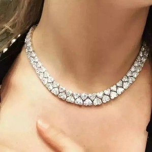 Authentic 50Ct Heart Cut Simulated Diamond Women's Tennis Necklace 14K White Gold Plated