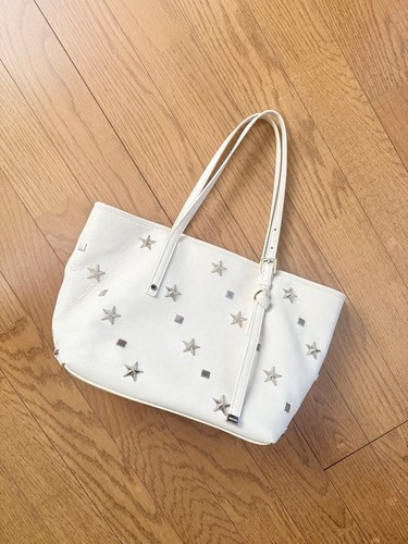 JIMMY CHOO SASHA Star Studs Leather Hand Tote Crossbody Bag Women Off White