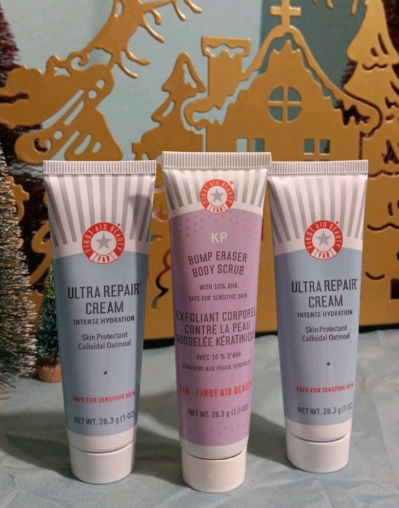 NEW SEALED FIRST AID BEAUTY (2) Ultra Repair Cream & (1) Bump Eraser Body Scrub