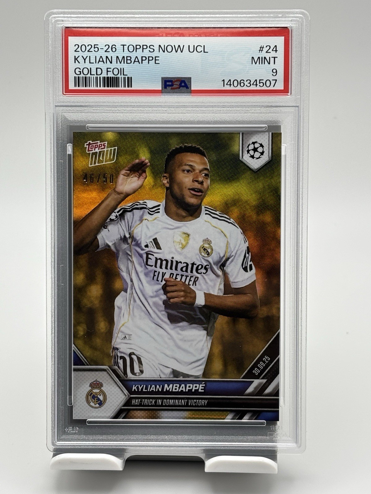 Kylian Mbappe #24 Soccer Cards 2025 Topps Now UEFA Champions League trading card — raw and PSA graded price guide