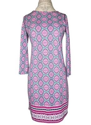 Cabana Life Monaco Pink Border Print Long Tunic Swim Dress Cover Up UPF 50+ S
