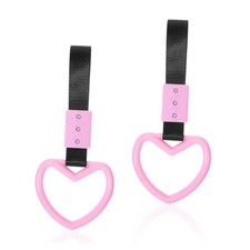 2 Pcs Heart-shaped Car Handle Straps, Drift Charm for Car Interior, Pink