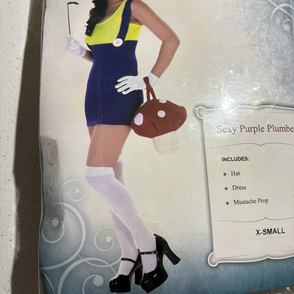 Sexy Disfraz de Fontanero Púrpura XS - Vestido Sombrero Bigote utilería Mario Foto 3 de 4