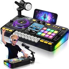 DJ Mixer for Kids, Toddler DJ Mixing Table with DJ Turntable, Game Mode, Light..