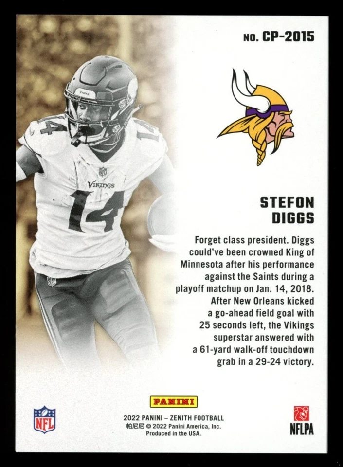 2022 Panini Zenith STEFON DIGGS Class President GOLD 8/10 #CP-2015 - Image 3 of 4