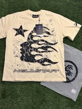 Hellstar Mens Beige Graphic Logo Crew Neck Sh...