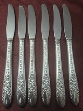 National Silver Co Rose And Leaf Silver Plate 6 Hollow Handle Luncheon Knives