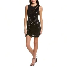 Laundry Shelli Segal Black Sequin Asymmetric Ruffle Cocktail Mini Dress 6 NWT