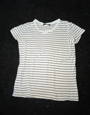 Brandy Melville Striped Knit Crew Neck Short Sleeve T-Shirt White Black One Size