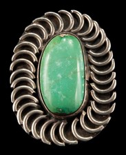 Vintage Native American Sterling Silver Light Green Turquoise Ring 13 Grams