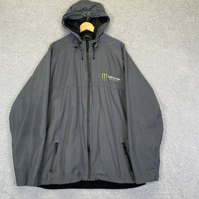 Monster Energy Men's XXL Full Zip Hooded Windbreaker Jacket Gray Motorsports