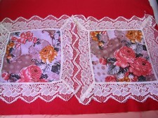 2 x Lace Doily ROSE SQUARES from Spain 38 x 38cm Floral Centre Frill Borders