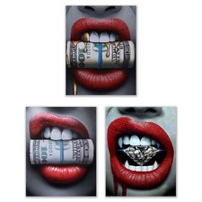 PICTURE THIS PRINTS Red Lips Photos, Set of 3, 11x14 Inch - Lipstick Art, Bla...