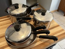 Vintage Revere Ware 1801 Copper Bottom Cookware Set 9 Piece Pots Pans Lids