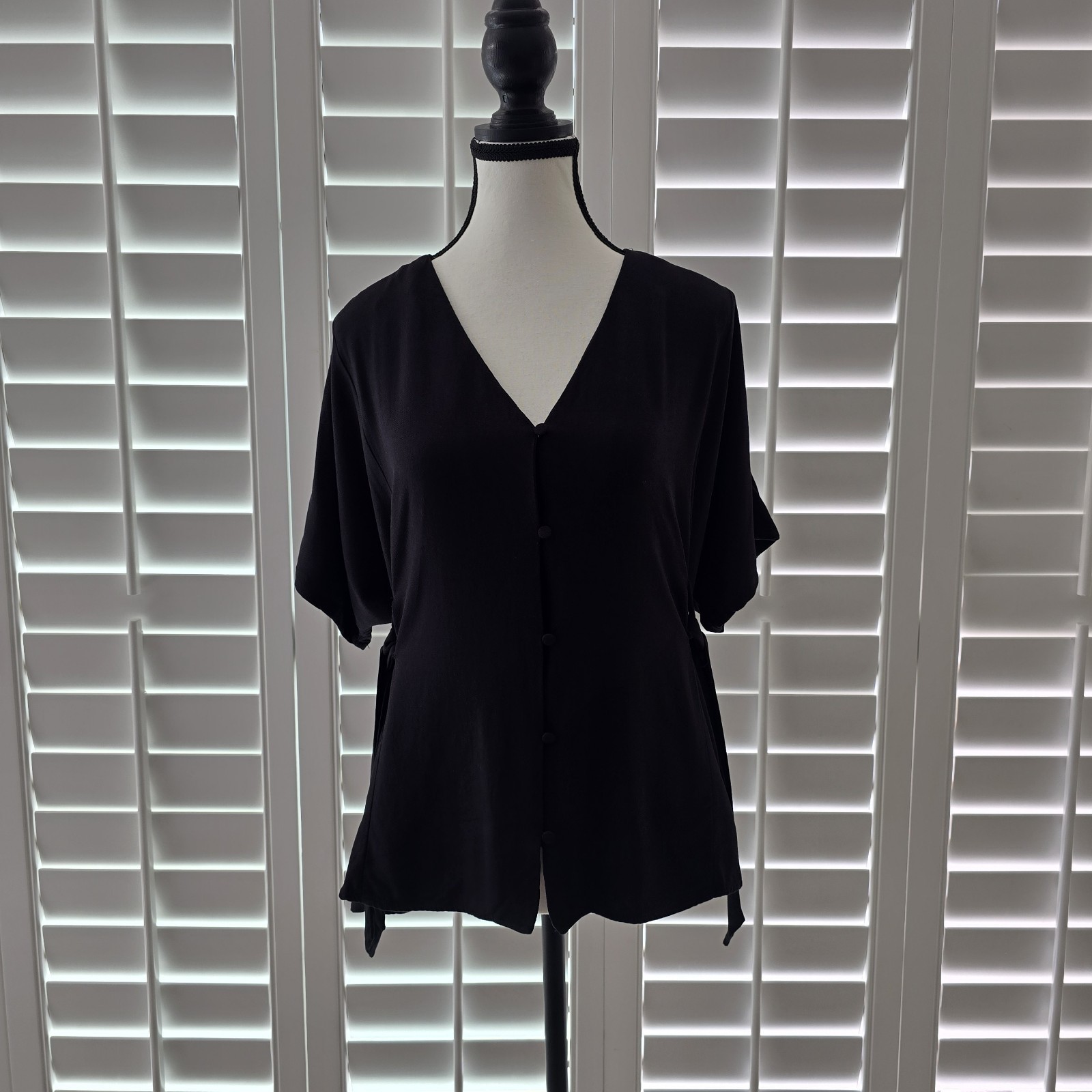 Zara Basic Collection Black Top Short Sleeve V-Ne… - image 1