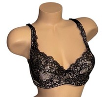 FREDERICK  S OF HOLLYWOOD Shiny Pink Black Lace Satin Nylon Bra Women  s 40B NWOT