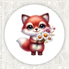 Cute Fox Holding Flowers Stickers Round Matte Labels Seals