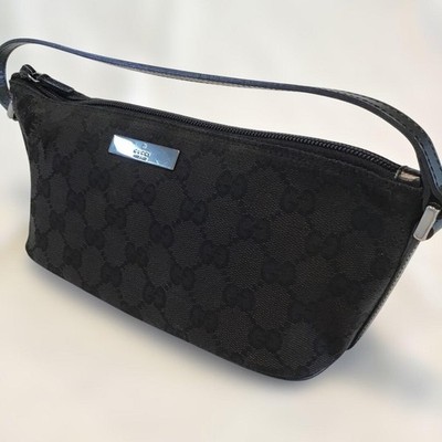 GUCCI Boat Bag Pochette GG Canvas Black Vintage Authentic From Japan