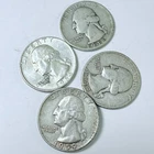 WASHINGTON SILVER QUARTERS LOT OF 4, 90% SILVER CIRCULATED COINS FREE SHIP #9006